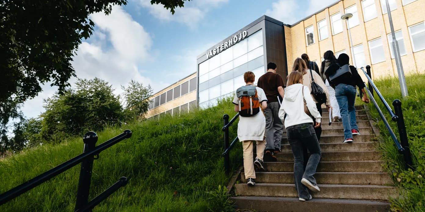 En grupp människor som går uppför en trappa.